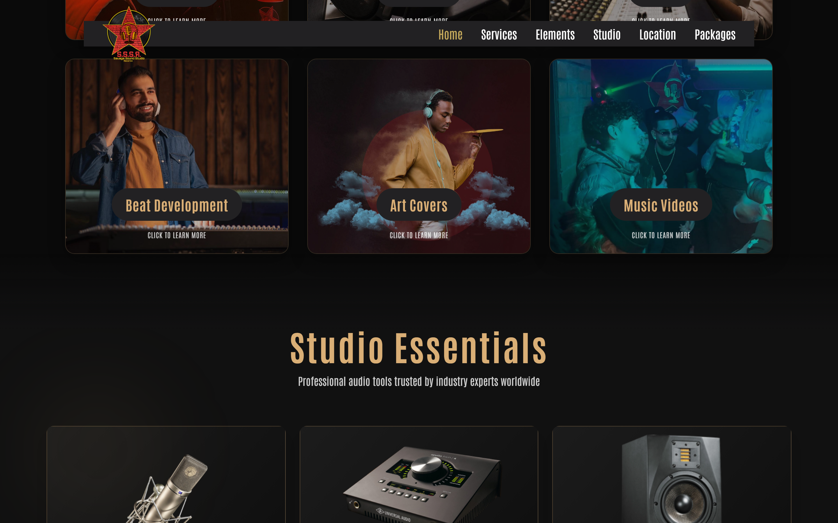 Beat Development, Art Covers and Music Videos service cards with photography